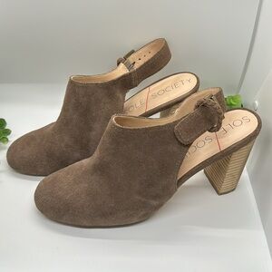 Sole Society Apollo Taupe Heel Mule  Cow Suede Bootie heels-Size 11